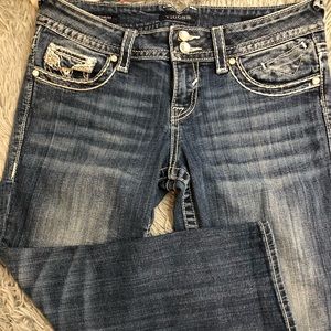 VIGOSS THE CHELSEA CAPRI SZ 5/6 EMBELLISHED 21"  STRETCH LOW RISE DENIM JEANS